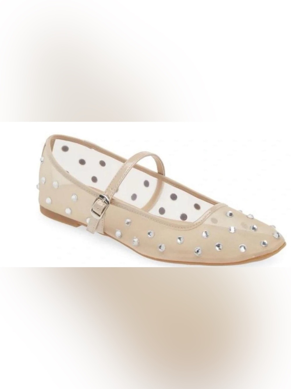 Girls Beige Mary Jane Flats with Sparkling Studs